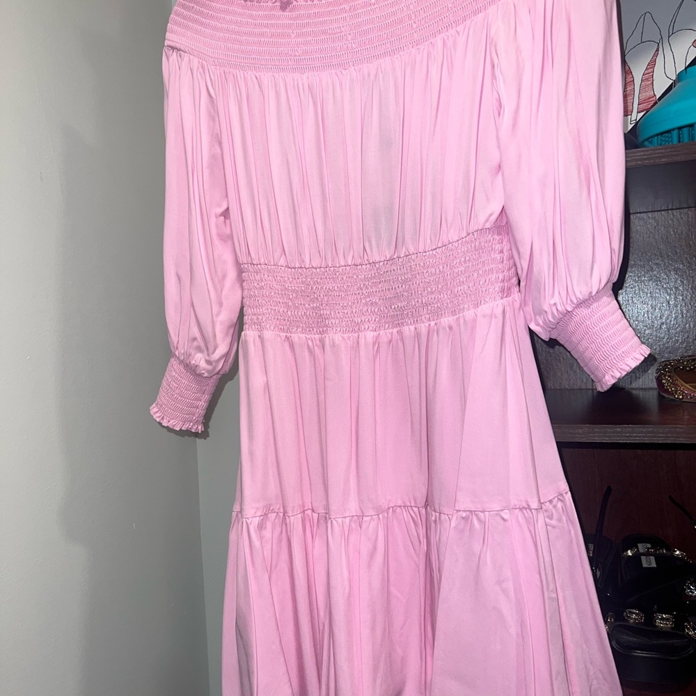 Gianni Bini Off-the-Shoulder Smocked Dress – Baby Pink – NWT (Size M)